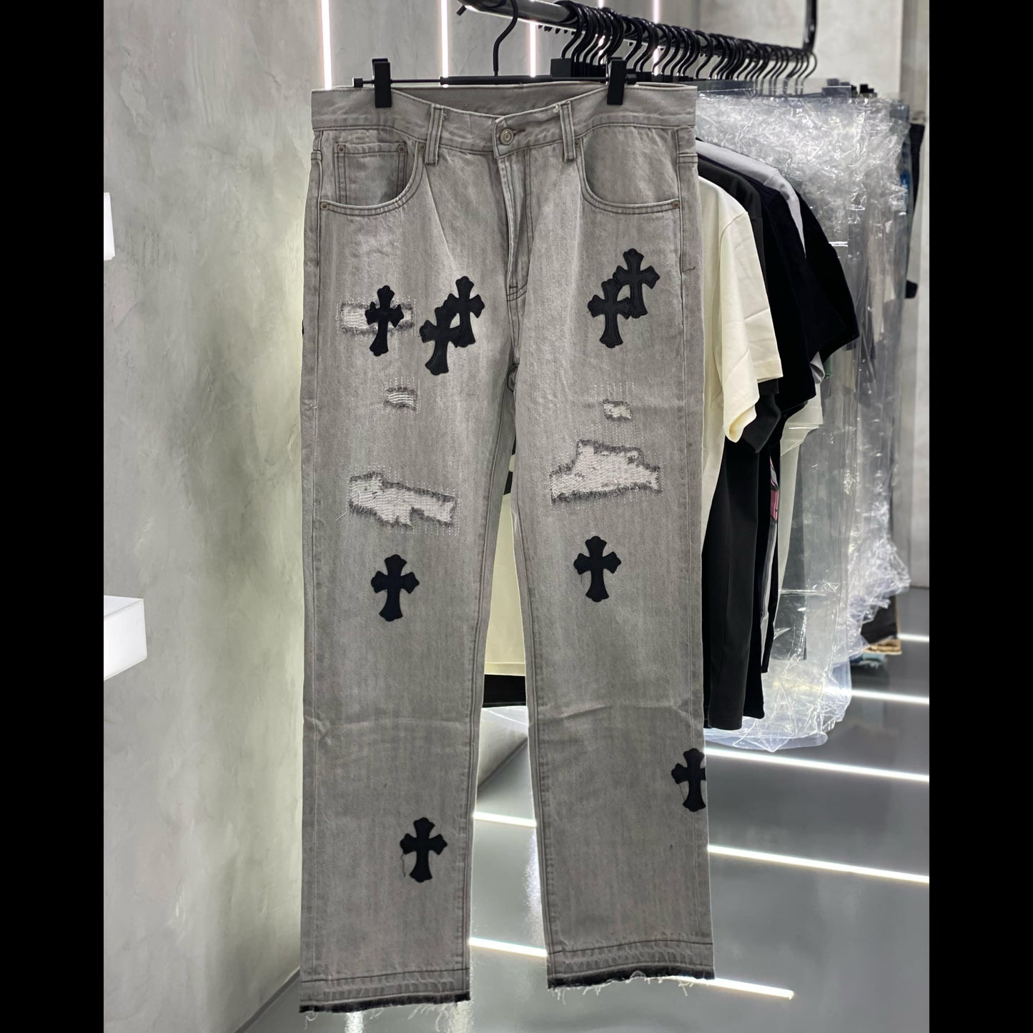 Chrome Hearts Type “Black Patches” White Jeans