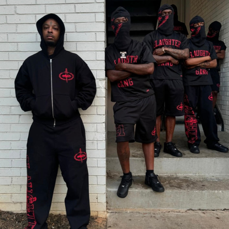 Corteiz x 21 Savage Slaughter Gang Zip-up Hoodie and Sweatpants Set