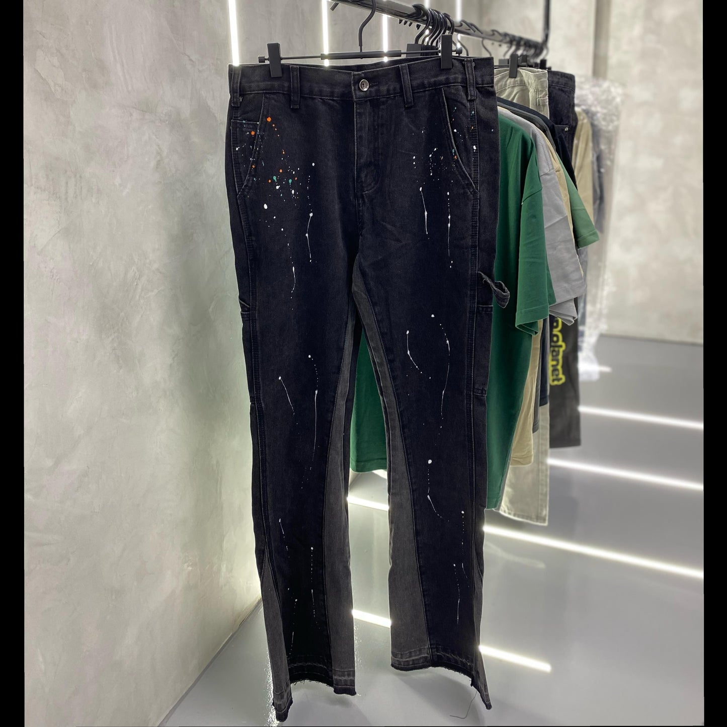 Black Paint Splatter Flared Jeans “Grey Bottom”