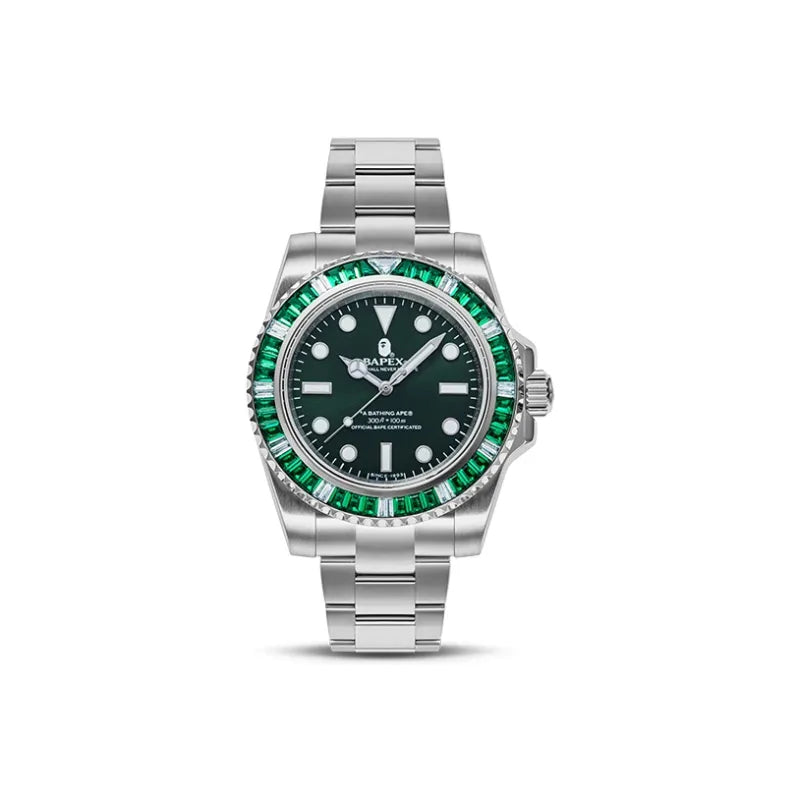 Bapex Type 1 Crystal Stone Watch Silver/Green