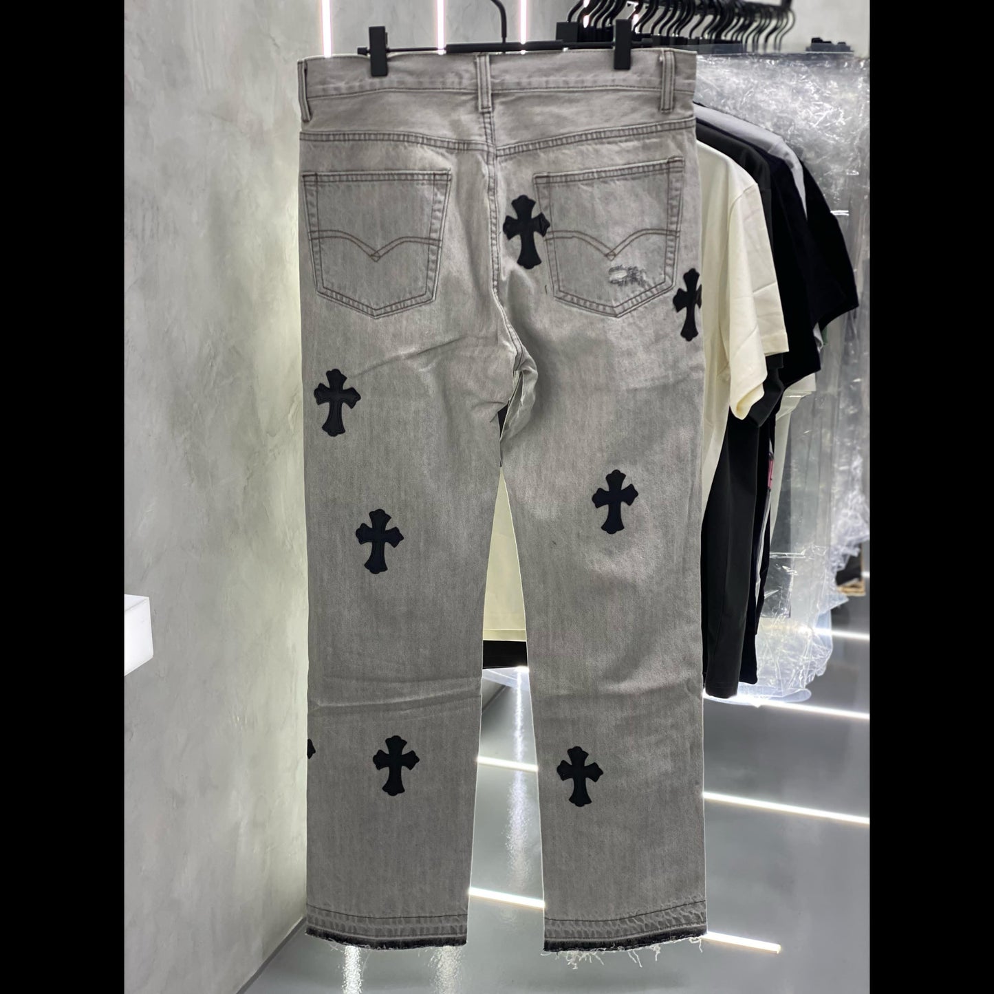 Chrome Hearts Type “Black Patches” White Jeans