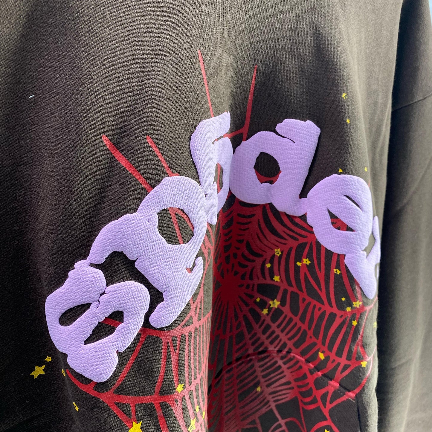 Sp5der Brown and Pink Logo Hoodie