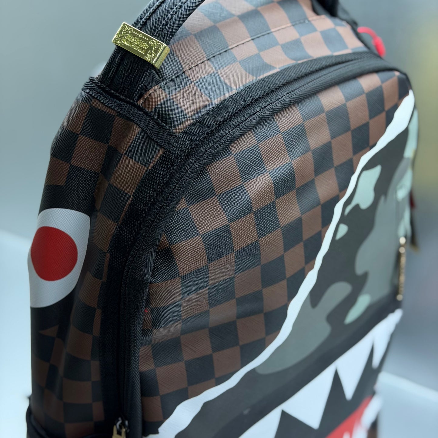 Sprayground Checkered Camo Shark Backpack