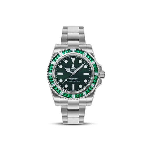 Bapex Type 1 Crystal Stone Watch Silver/Green