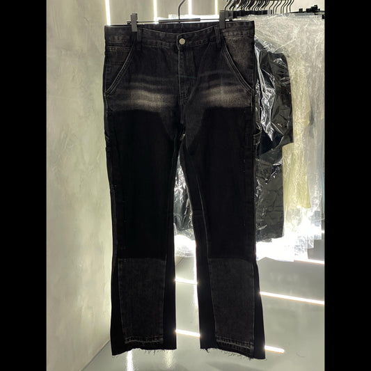 Black Vintage Washed Carpenter Flared Jeans
