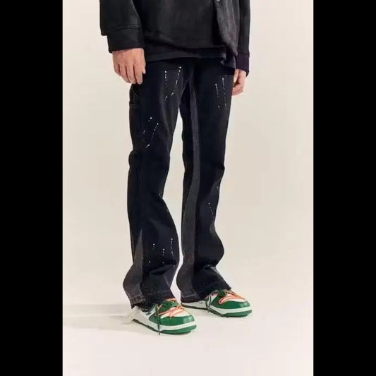 Black Paint Splatter Flared Jeans “Grey Bottom”