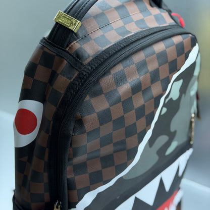 Sprayground Checkered Camo Shark Backpack