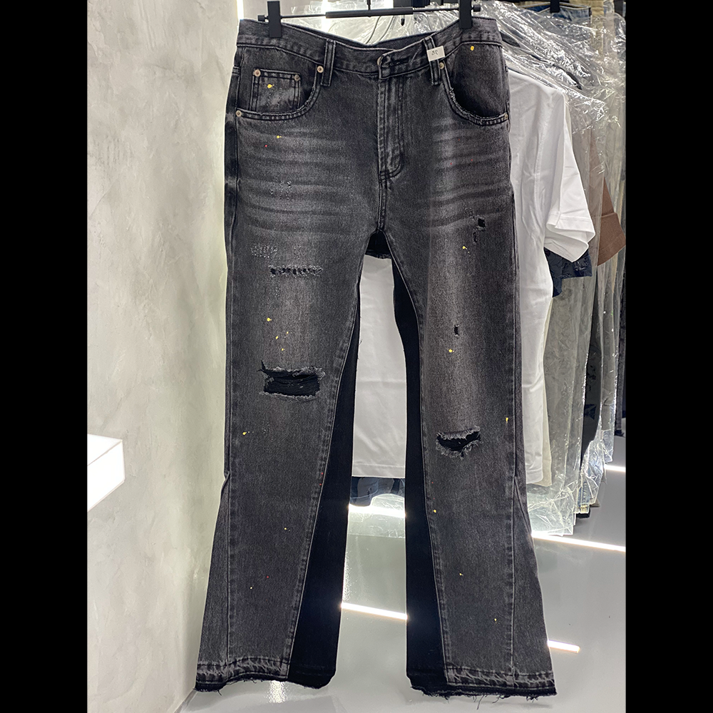 Deconstructed Paint Splatter Flared Jeans (Black)