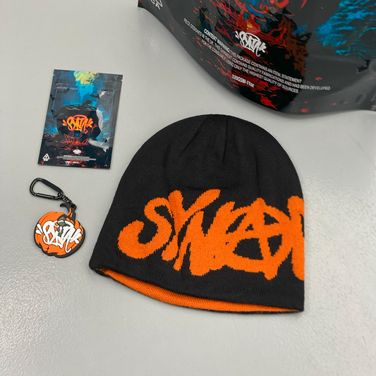 Synaworld by Central Cee Reversible Synarchy Beanie Black Orange